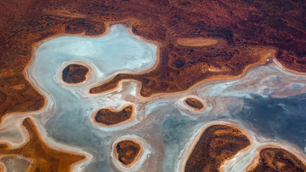 Aerial,View,Of,A,Colorful,Salt,Lake,,Queensland,,Australia.,Salts